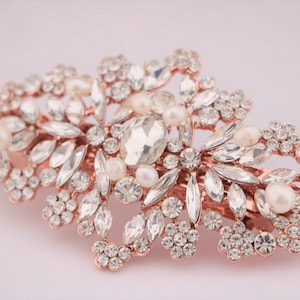 wedding hair accessory Rose Gold Hair Barrette,Rose Gold Crystal Hair Clip for Bride,Wedding Day Hair Barrette,Rose Gold Floral Hair Clip