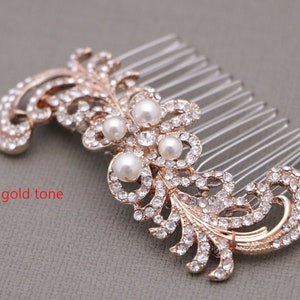 Bridal hair comb Silver,Gold and Rose gold Wedding comb Side bridal headpiece Pearl and Crystal hair comb Rhinestone hair piece Wedding comb image 9