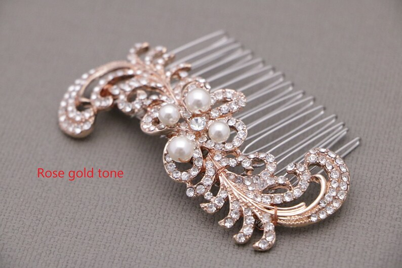 Bridal hair comb Silver,Gold and Rose gold Wedding comb Side bridal headpiece Pearl and Crystal hair comb Rhinestone hair piece Wedding comb image 9