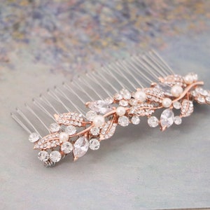 Rose gold Bridal hair comb Pearl side comb Small Wedding hair comb Bridesmaid hair piece Prom Hair piece Wedding comb in Rhinestone haircomb image 9