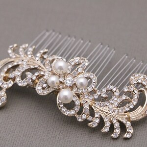 Bridal hair comb Silver,Gold and Rose gold Wedding comb Side bridal headpiece Pearl and Crystal hair comb Rhinestone hair piece Wedding comb image 7