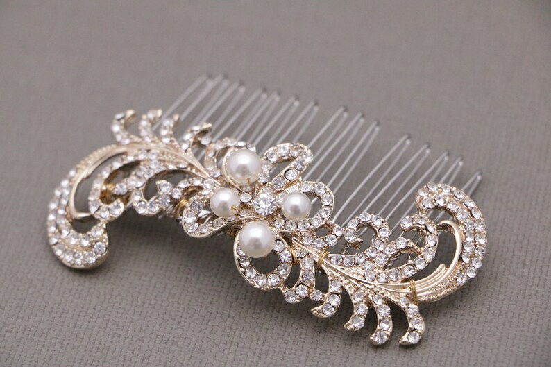 Bridal hair comb Silver,Gold and Rose gold Wedding comb Side bridal headpiece Pearl and Crystal hair comb Rhinestone hair piece Wedding comb image 7