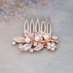 Rose gold Bridal hair comb Pearl side comb Small Wedding hair comb Bridesmaid hair piece Prom Hair piece Wedding comb in Rhinestone haircomb image 6