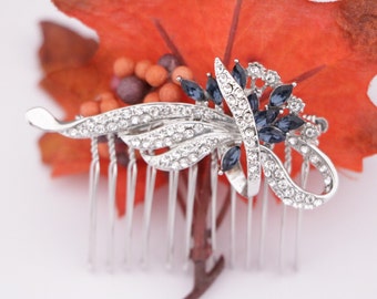 Blue Bridal Comb,Rhinestone Wedding Hair Comb,Vintage Bride Hair Accessory,Navy Rhinestone Comb,Bridal Hair Piece,Wedding Headpiece,Boho pin