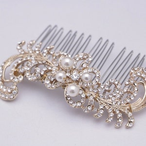 Bridal hair comb Silver,Gold and Rose gold Wedding comb Side bridal headpiece Pearl and Crystal hair comb Rhinestone hair piece Wedding comb image 5