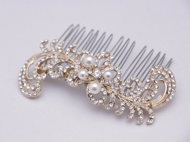 Bridal hair comb Silver,Gold and Rose gold Wedding comb Side bridal headpiece Pearl and Crystal hair comb Rhinestone hair piece Wedding comb image 5