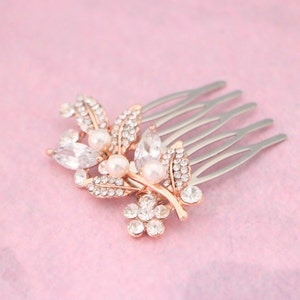 Rose gold Bridal hair comb Pearl side comb Small Wedding hair comb Bridesmaid hair piece Prom Hair piece Wedding comb in Rhinestone haircomb image 8