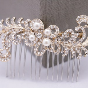 Bridal hair comb Silver,Gold and Rose gold Wedding comb Side bridal headpiece Pearl and Crystal hair comb Rhinestone hair piece Wedding comb image 2