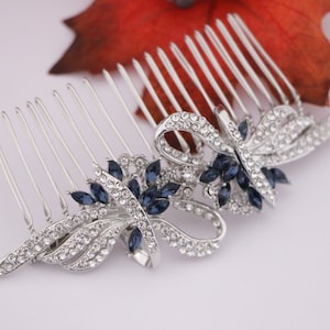 Peigne de mariage saphir, peigne de mariée, barrette bleu marine, accessoire quelque chose de bleu, peigne à cheveux bleu strass épingles de peigne de mariée bleu