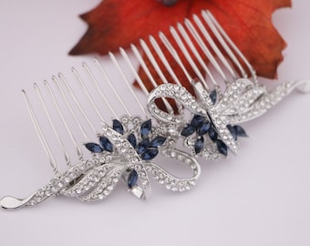 Sapphire Wedding Comb,Bridal Hair Comb,Navy Blue Hair Clip,Something Blue Accessory,Blue Headpiece Rhinestone Hair Comb Blue Bridal Comb Pin