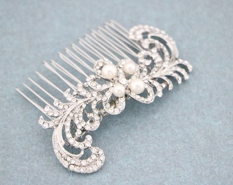 Bridal comb headpiece Silver Wedding hair accessories Pearl hair comb Rose gold veil comb Wedding hair comb Crystal bridal hair comb Prom