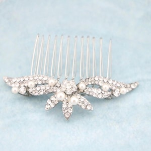 Peigne en cristal Accessoires de cheveux de mariée pour chignon Peigne de mariage en argent Peigne latéral en perles Bijoux de cheveux de mariage Peigne de mariée chignon Peigne de mariée