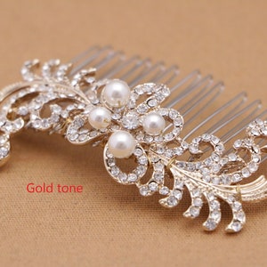 Bridal hair comb Silver,Gold and Rose gold Wedding comb Side bridal headpiece Pearl and Crystal hair comb Rhinestone hair piece Wedding comb image 8