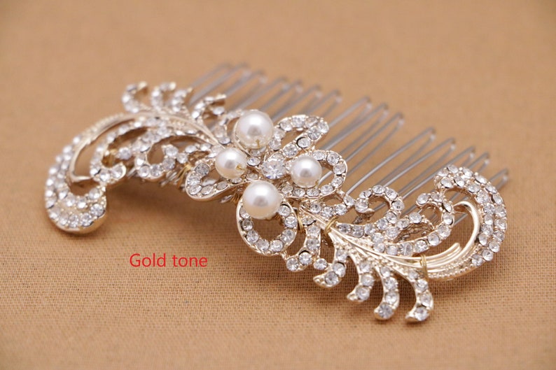 Bridal hair comb Silver,Gold and Rose gold Wedding comb Side bridal headpiece Pearl and Crystal hair comb Rhinestone hair piece Wedding comb image 8