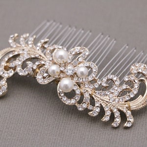 Bridal hair comb Silver,Gold and Rose gold Wedding comb Side bridal headpiece Pearl and Crystal hair comb Rhinestone hair piece Wedding comb image 3