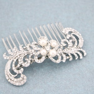 Bridal hair comb Silver,Gold and Rose gold Wedding comb Side bridal headpiece Pearl and Crystal hair comb Rhinestone hair piece Wedding comb image 6