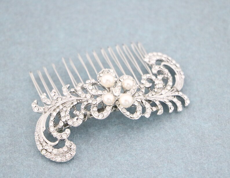 Bridal hair comb Silver,Gold and Rose gold Wedding comb Side bridal headpiece Pearl and Crystal hair comb Rhinestone hair piece Wedding comb image 6