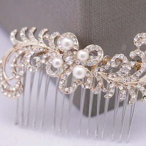 Bridal hair comb Silver,Gold and Rose gold Wedding comb Side bridal headpiece Pearl and Crystal hair comb Rhinestone hair piece Wedding comb image 10