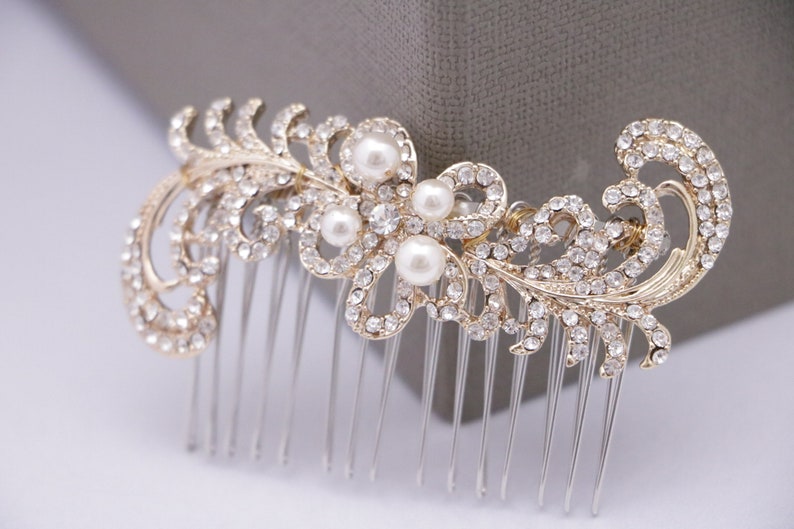 Bridal hair comb Silver,Gold and Rose gold Wedding comb Side bridal headpiece Pearl and Crystal hair comb Rhinestone hair piece Wedding comb image 10