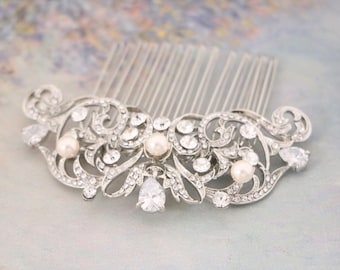 Bridal hair comb Pearl side comb Wedding hair accessories floral Wedding comb in Bridal hair jewelry Wedding hair clip Side hair comb Boho