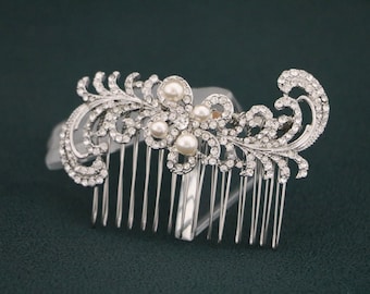 Bridal hair comb Pearl side comb Wedding hair accessories headpiece Silver Wedding comb Bridal hair jewelry Wedding comb Gold veil comb side