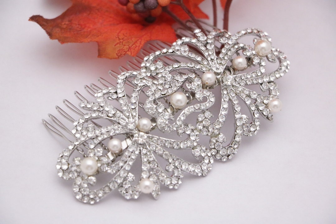 Silver Bridal Hair Comb Side Wedding Headpiece Rhinestone Side Comb Wedding Hair Accessories