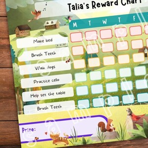 EDITABLE Animals Nature Daily Kids Chart - Personalized Habit Chore Schedule - Cute Rainbow - Daily Weekly Reward Chart - Autism