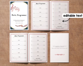 EDITIERBARE Musik Recital Programm Broschüre Vorlage für Band-Voice-Chor-Orchester-Recital-Konzert | Druckbares faltbares Bifold-Musikprogramm