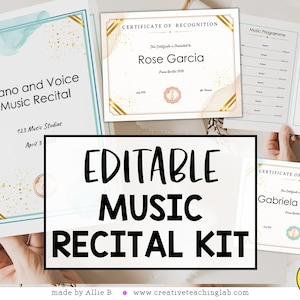 Editable Music Piano Violin Band Concert Recital Templates with Program Invitations Certificates