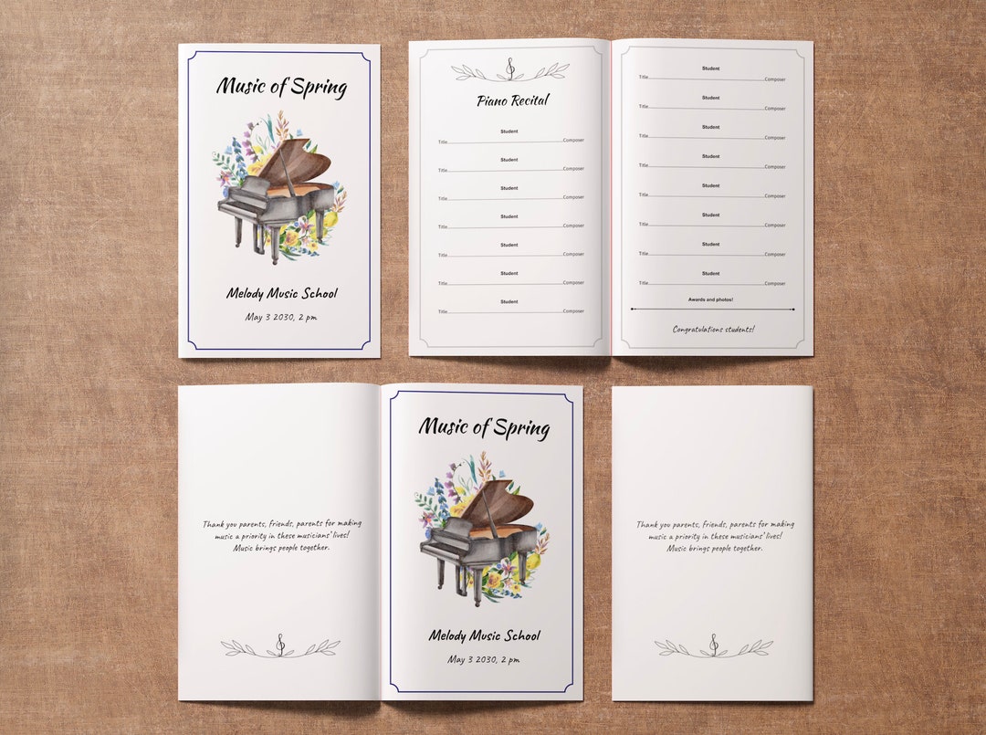 EDITABLE Music Recital Program Brochure Template for Piano Recital ...