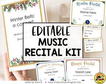 Winter-bearbeitbares Musikrezital-Vorlagenkit mit Programmeinladungen-Zertifikaten