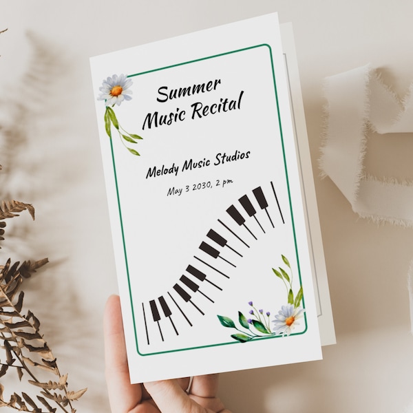 EDITABLE Music Recital Program Brochure Template for Piano Recital Concert | Printable  Watercolour Art Music Programme