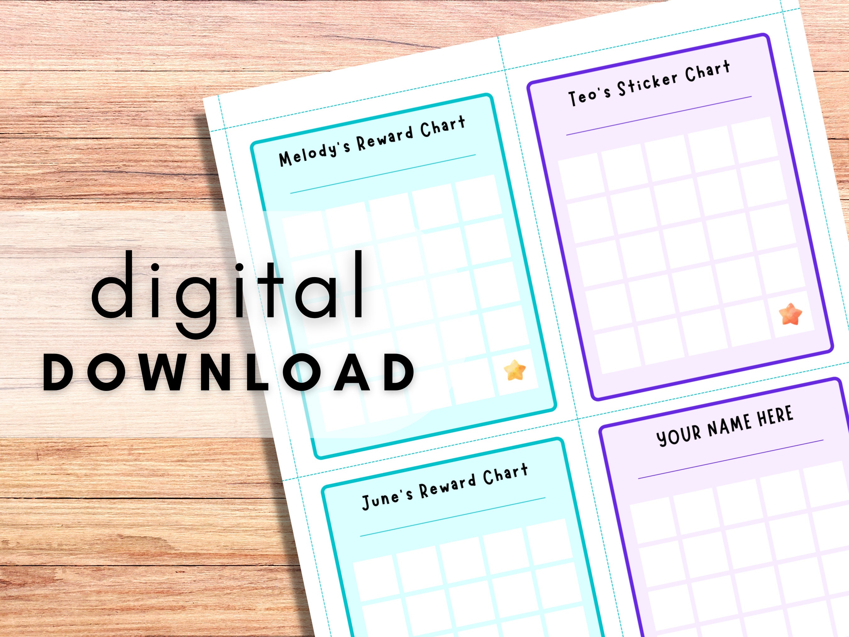 Editable Sticker Chart Reward Kids Chores Responsibilities Music Lesson