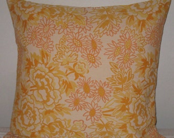 Floral decorative pillow cover-18"x18" gorgeous woven linen fabric throw pillow orange, yellow, and ivory color flowers, plus made in U.S.A