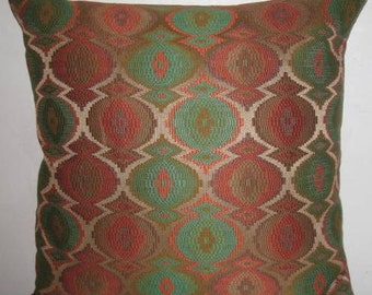 Chenille conemporary decorativo ikat patrón almohada cubierta-24 "x24" gougeous tirar almohada en verde, marrón, oliva, natural, almohada naranja oscuro