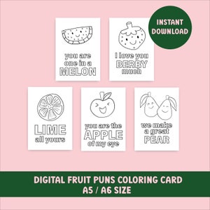 Coloring Fruit Puns Greeting Card , Pun Cards, Fruit Puns, Instant Download Digital Greeting Card, Cute Coloring Pages, Coloring For Kids