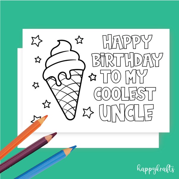 Instant Download Coloring Greeting Card Happy Birthday Card For Uncle, Coloring Greeting Card, Coloring Coolest Uncle, Uncle