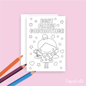 Tarjeta imprimible del Día de la Madre Feliz / Tarjeta de felicitación para colorear / Tarjeta del Hada Madrina para colorear / Mejor Hada Madrina