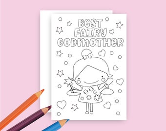 Printable Happy Mother's Day Card | Coloring Greeting Card | Coloring Fairy Godmother Card | Best Fairy Godmother