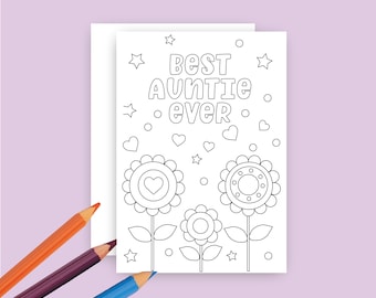 Instant Download Happy Mother's Day Card, Digital Greeting Card, Colouring Greeting Card, Colouring Auntie Card, Best Auntie Ever
