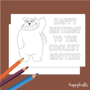 Download instantâneo cartão para colorir cartão de feliz aniversário para irmão, cartão para colorir, colorir irmão mais legal, irmão