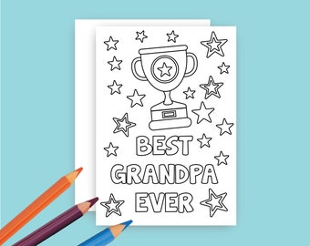 Instant Download Coloring Pages Happy Father's Day Card, Coloring Greeting Card, Coloring Best Grandpa Ever, Dad