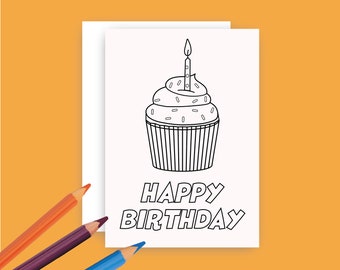 Happy Birthday Coloring Card, Coloring Greeting Card, Coloring Happy Birthday, Instant Download, Coloring For Kids