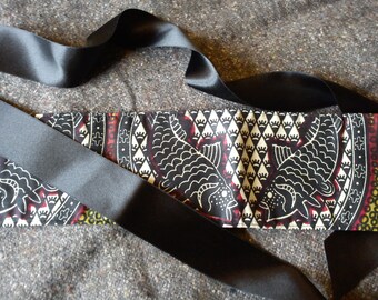 Ceinture obi en wax (coton africain) aux motifs de poissons : "Zanzibar"