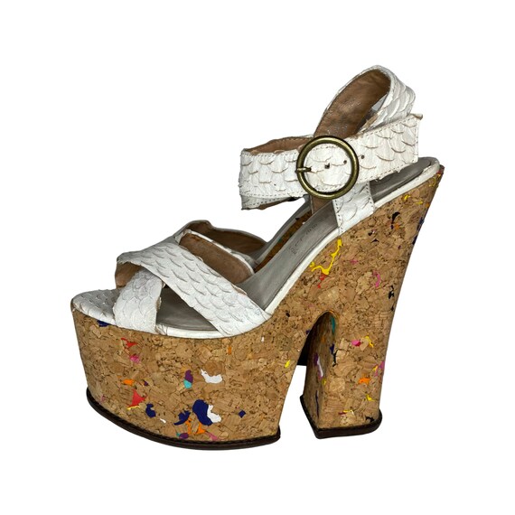 white cork platform heels