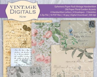 Junk Journal Paper Pack Vintage Handwritten Old Paper Wildflowers