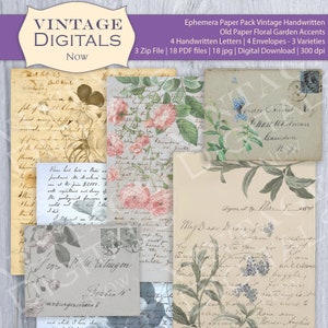 Ephemera envejecido de papel escribir a mano cartas y sobres con flores