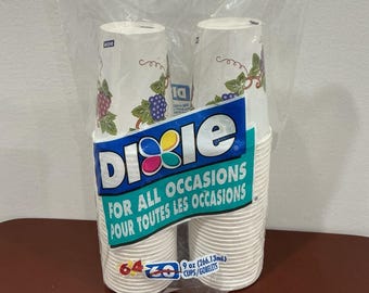 Vintage Dixie Cups 2005 9oz Cold 64 Cups Druvor Frukt Trädgårdsdesign Vines NOS