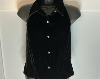 Top halter de terciopelo negro vintage J.R. Nites by Caliendo para mujer, talla 8, gótico
