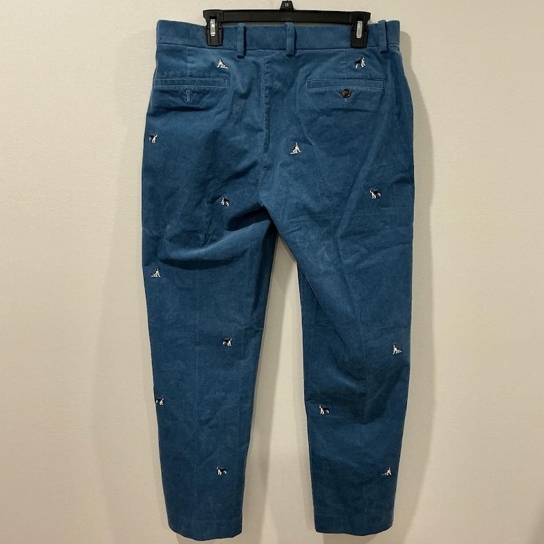 Vintage Brooks Brothers Hudson Mens Blue Embroidered Dog Corduroy Pants 34 X 30 image 2